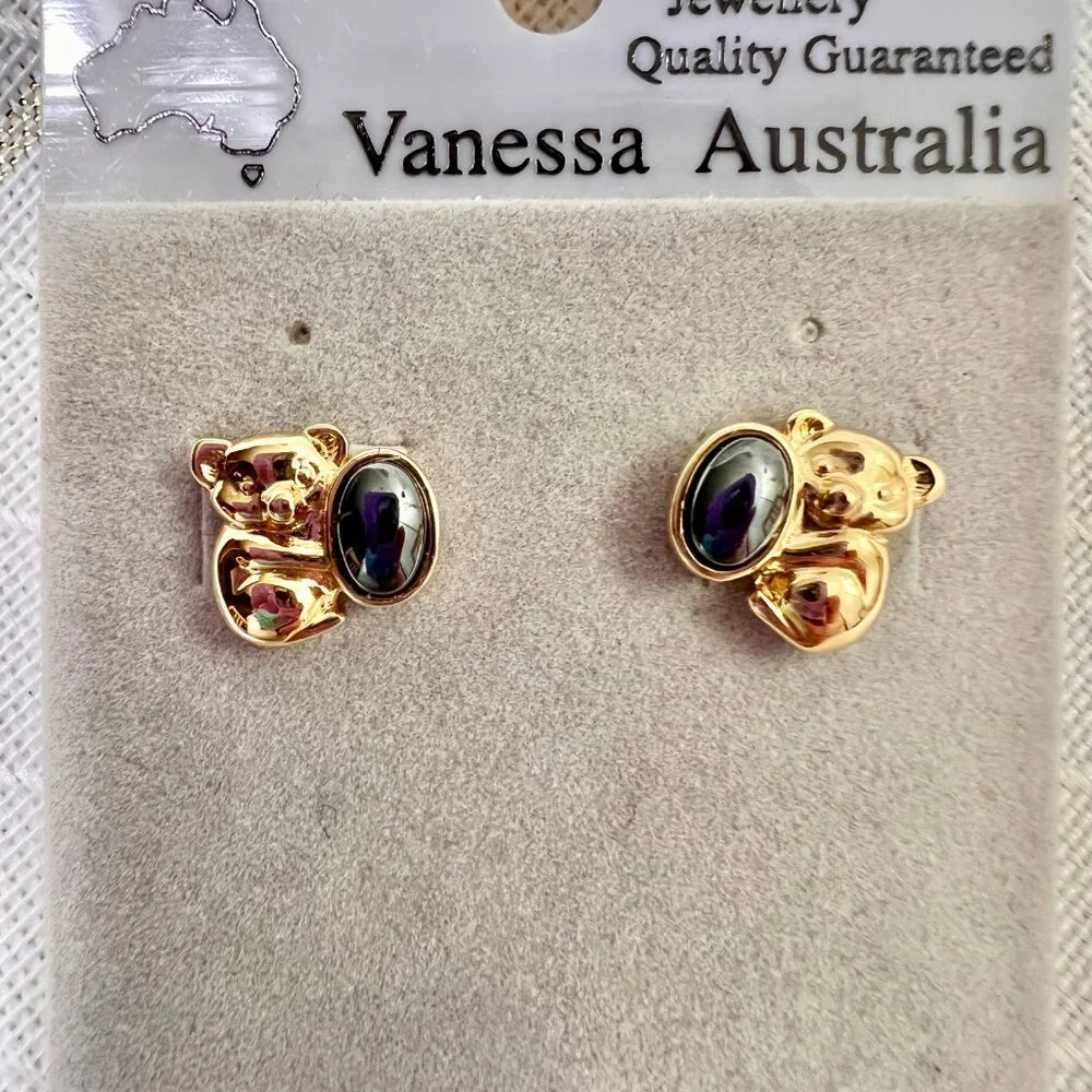 Vintage Australian Iron Ore Koala Bear Stud Earrings